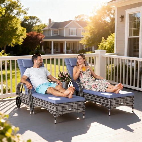 Rattan sun lounger set - lounger, wicker